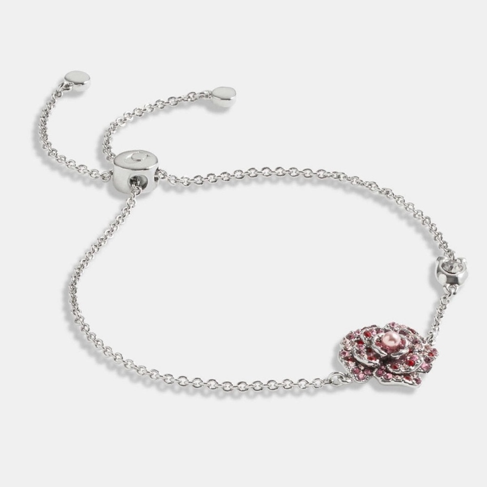 ✨NWOT Coach silver pave rose slider bracelet